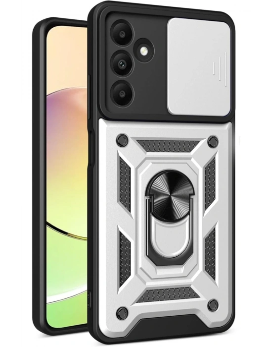 Newface Samsung Galaxy M15 Kılıf Pars Lens Yüzüklü Silikon - Gümüş