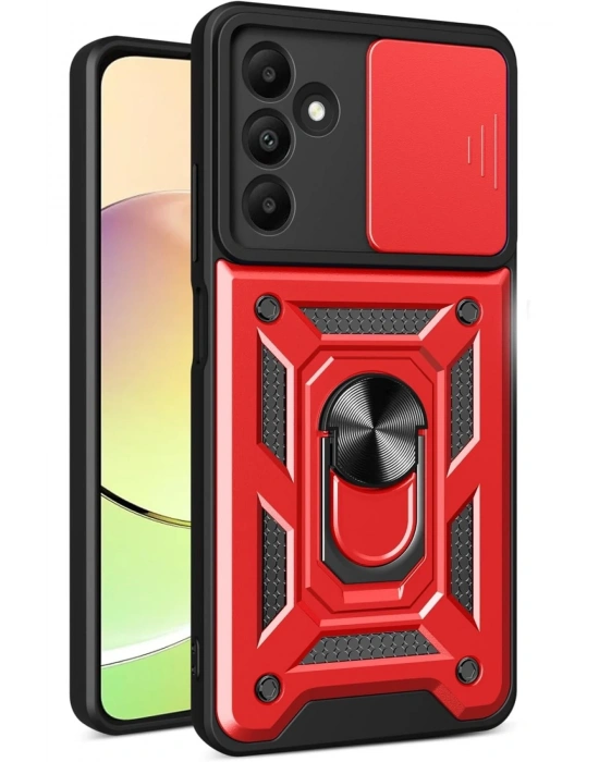 Newface Samsung Galaxy M15 Kılıf Pars Lens Yüzüklü Silikon - Kırmızı