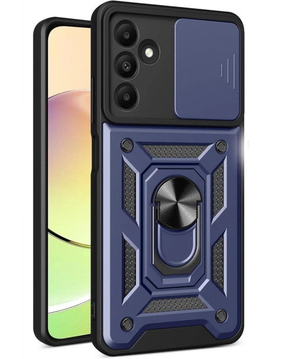 Newface Samsung Galaxy M15 Kılıf Pars Lens Yüzüklü Silikon - Lacivert