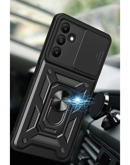 Newface Samsung Galaxy M15 Kılıf Pars Lens Yüzüklü Silikon - Siyah