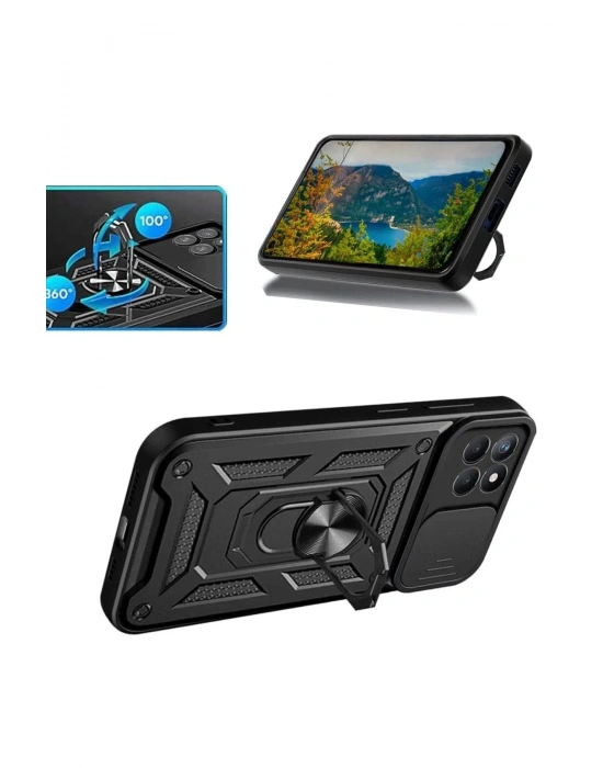 Newface Samsung Galaxy M15 Kılıf Pars Lens Yüzüklü Silikon - Yeşil