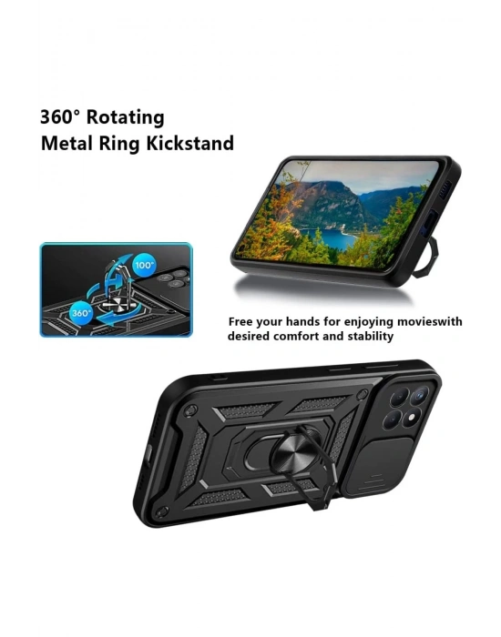 Newface Samsung Galaxy M15 Kılıf Pars Lens Yüzüklü Silikon - Yeşil