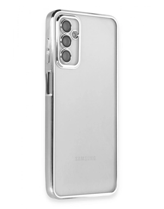 Newface Samsung Galaxy M23 Kılıf Razer Lensli Silikon - Gümüş