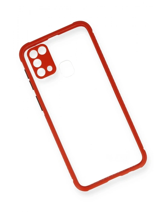 Newface Samsung Galaxy M31 Kılıf Miami Şeffaf Silikon - Kırmızı