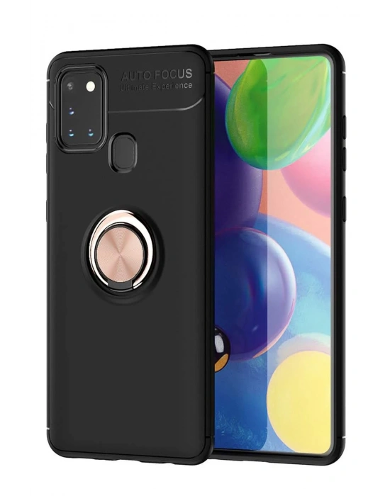 Newface Samsung Galaxy M31 Kılıf Range Yüzüklü Silikon - Siyah-Gold