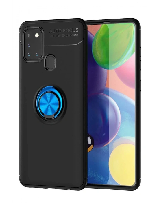 Newface Samsung Galaxy M31 Kılıf Range Yüzüklü Silikon - Siyah-Mavi