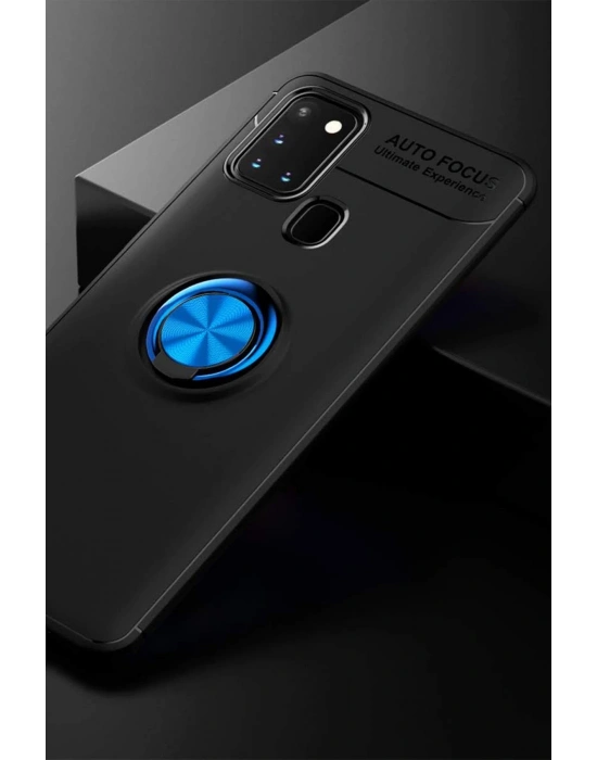 Newface Samsung Galaxy M31 Kılıf Range Yüzüklü Silikon - Siyah-Mavi