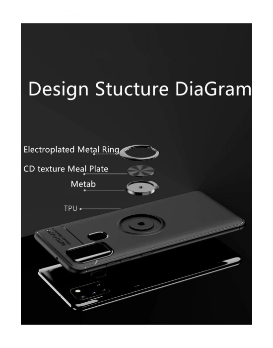 Newface Samsung Galaxy M31 Kılıf Range Yüzüklü Silikon - Siyah-Mavi