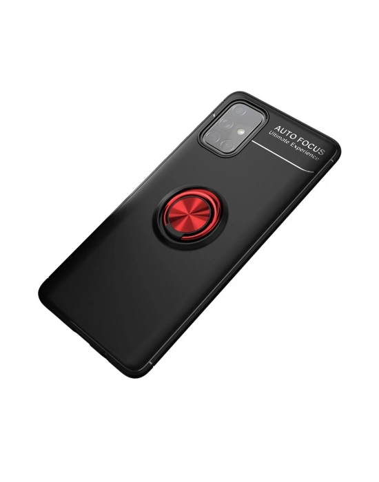 Newface Samsung Galaxy M31S Kılıf Range Yüzüklü Silikon - Siyah-Kırmızı