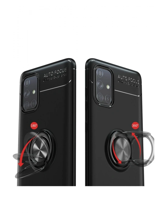 Newface Samsung Galaxy M31S Kılıf Range Yüzüklü Silikon - Siyah-Kırmızı