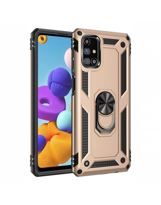 Newface Samsung Galaxy M31S Kılıf Sofya Yüzüklü Silikon Kapak - Gold