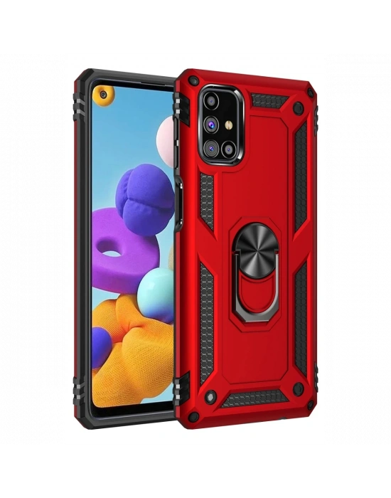 Newface Samsung Galaxy M31S Kılıf Sofya Yüzüklü Silikon Kapak - Kırmızı