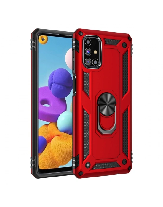 Newface Samsung Galaxy M31S Kılıf Sofya Yüzüklü Silikon Kapak - Kırmızı