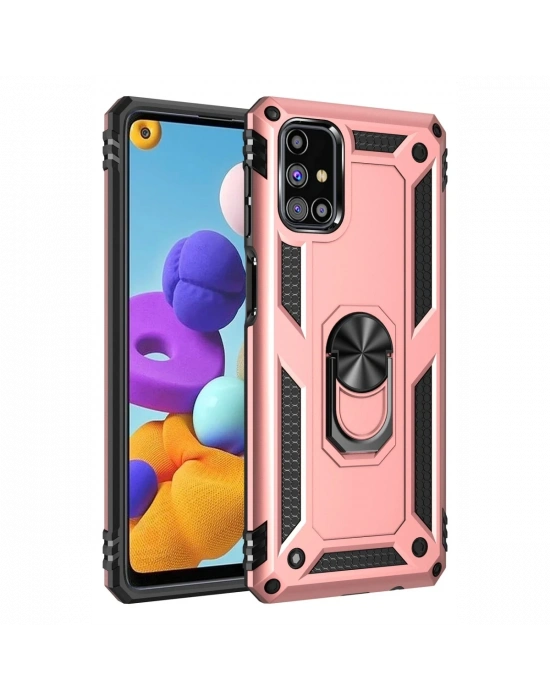 Newface Samsung Galaxy M31S Kılıf Sofya Yüzüklü Silikon Kapak - Rose