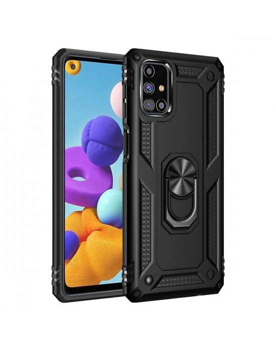 Newface Samsung Galaxy M31S Kılıf Sofya Yüzüklü Silikon Kapak - Siyah