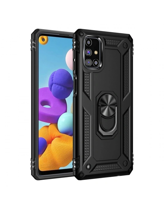 Newface Samsung Galaxy M31S Kılıf Sofya Yüzüklü Silikon Kapak - Siyah