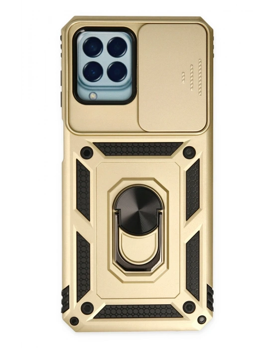 Newface Samsung Galaxy M33 Kılıf Pars Lens Yüzüklü Silikon - Gold
