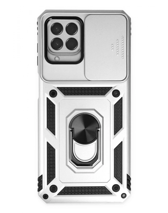 Newface Samsung Galaxy M33 Kılıf Pars Lens Yüzüklü Silikon - Gümüş