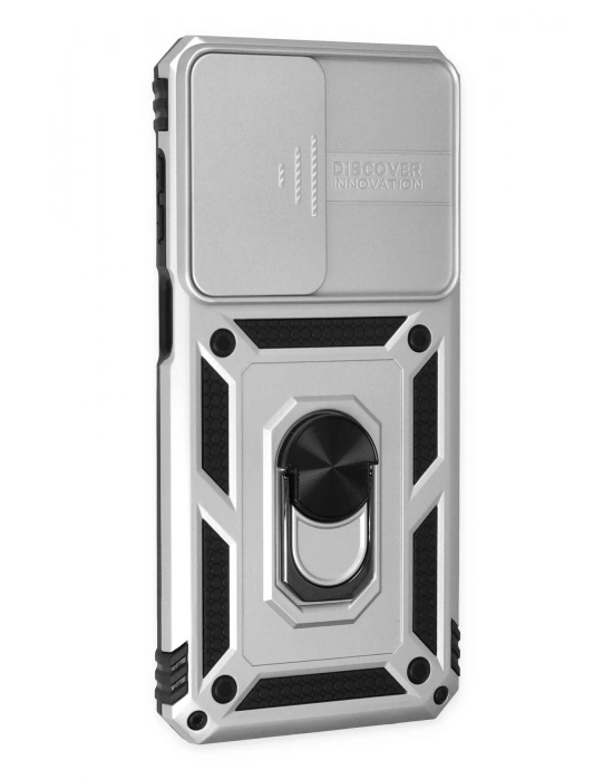 Newface Samsung Galaxy M33 Kılıf Pars Lens Yüzüklü Silikon - Gümüş