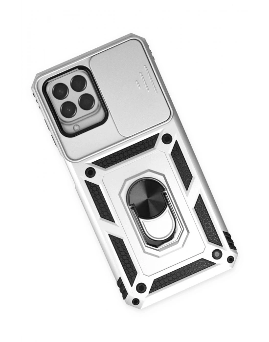 Newface Samsung Galaxy M33 Kılıf Pars Lens Yüzüklü Silikon - Gümüş