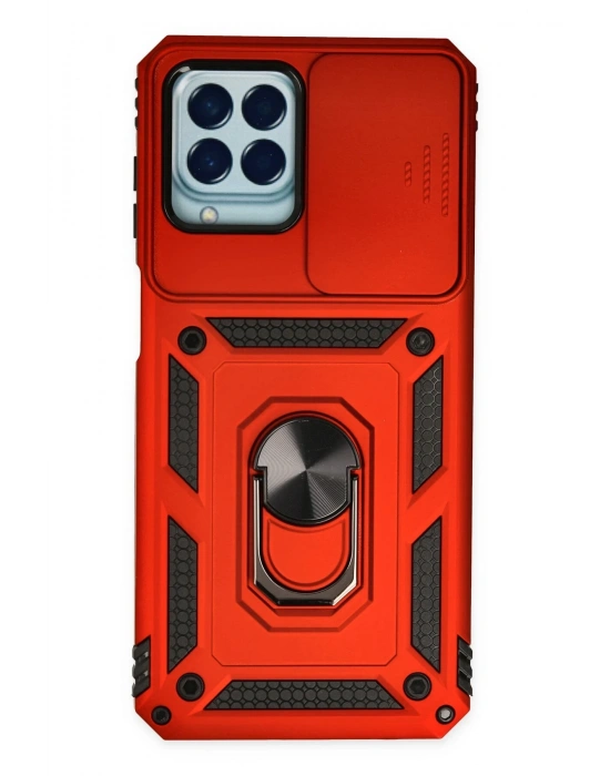 Newface Samsung Galaxy M33 Kılıf Pars Lens Yüzüklü Silikon - Kırmızı