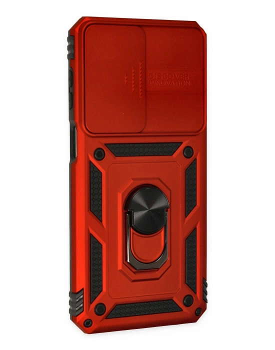 Newface Samsung Galaxy M33 Kılıf Pars Lens Yüzüklü Silikon - Kırmızı