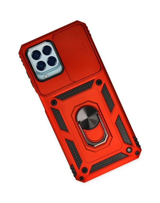 Newface Samsung Galaxy M33 Kılıf Pars Lens Yüzüklü Silikon - Kırmızı