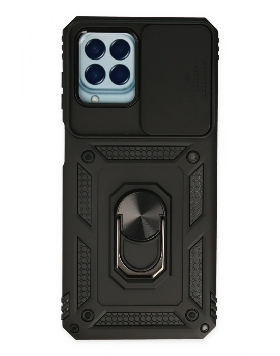 Newface Samsung Galaxy M33 Kılıf Pars Lens Yüzüklü Silikon - Siyah