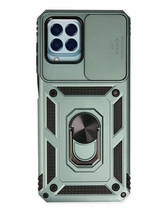 Newface Samsung Galaxy M33 Kılıf Pars Lens Yüzüklü Silikon - Yeşil