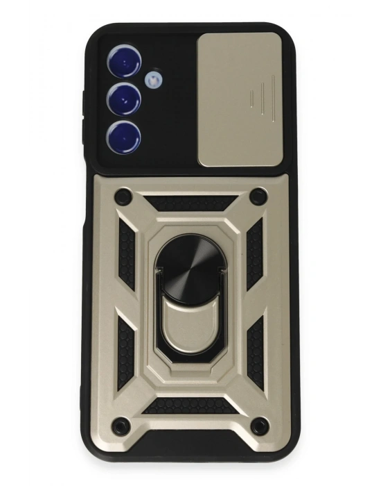 Newface Samsung Galaxy M34 5G Kılıf Pars Lens Yüzüklü Silikon - Gold