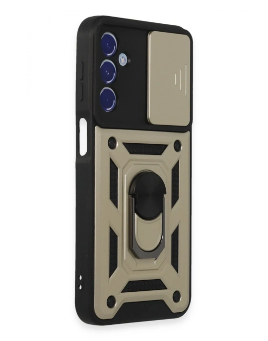 Newface Samsung Galaxy M34 5G Kılıf Pars Lens Yüzüklü Silikon - Gold