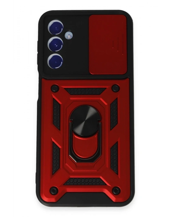 Newface Samsung Galaxy M34 5G Kılıf Pars Lens Yüzüklü Silikon - Kırmızı