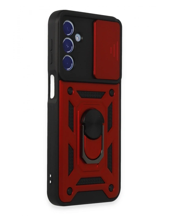 Newface Samsung Galaxy M34 5G Kılıf Pars Lens Yüzüklü Silikon - Kırmızı