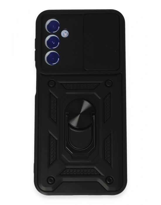 Newface Samsung Galaxy M34 5G Kılıf Pars Lens Yüzüklü Silikon - Siyah