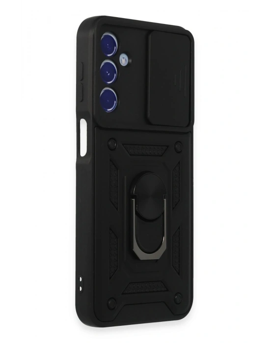 Newface Samsung Galaxy M34 5G Kılıf Pars Lens Yüzüklü Silikon - Siyah