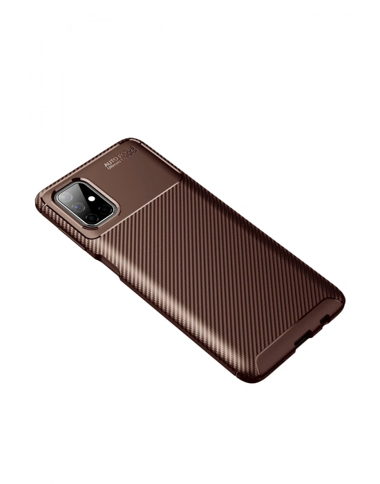 Newface Samsung Galaxy M51 Kılıf Auto Focus Karbon Kapak - Kahverengi