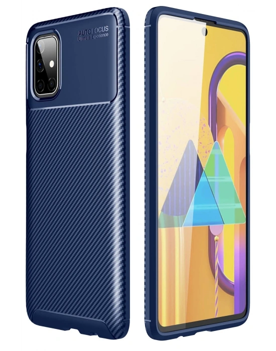 Newface Samsung Galaxy M51 Kılıf Auto Focus Karbon Kapak - Lacivert