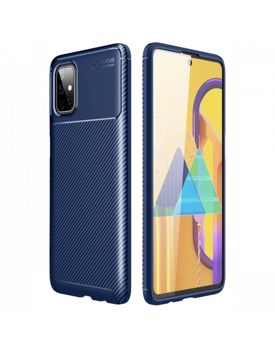 Newface Samsung Galaxy M51 Kılıf Auto Focus Karbon Kapak - Lacivert