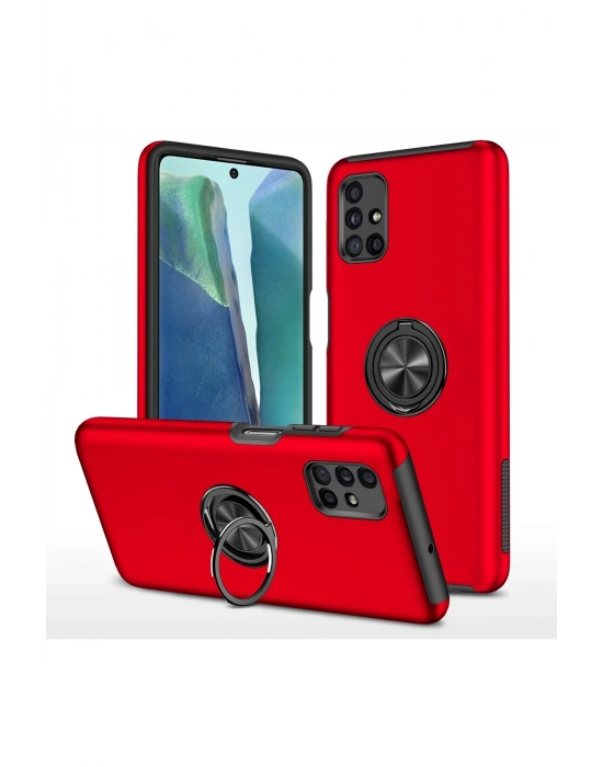 Newface Samsung Galaxy M51 Kılıf Elit Yüzüklü Kapak - Kırmızı