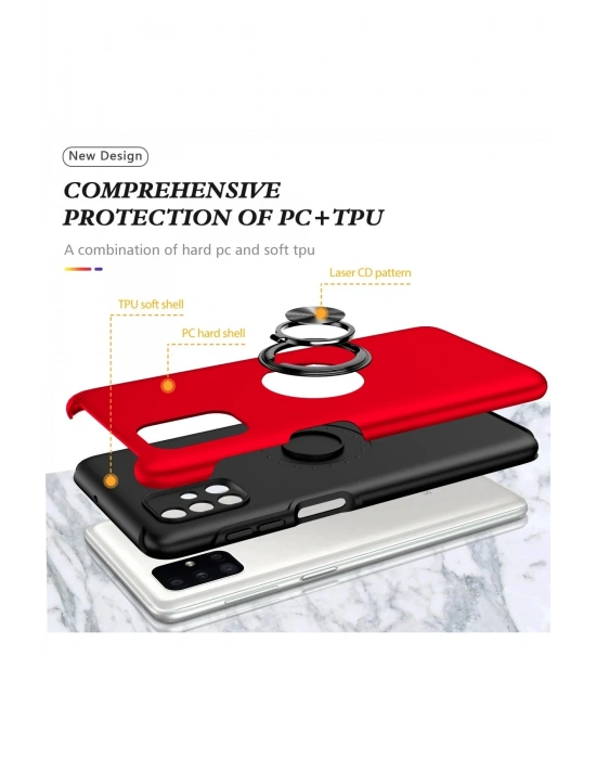 Newface Samsung Galaxy M51 Kılıf Elit Yüzüklü Kapak - Kırmızı