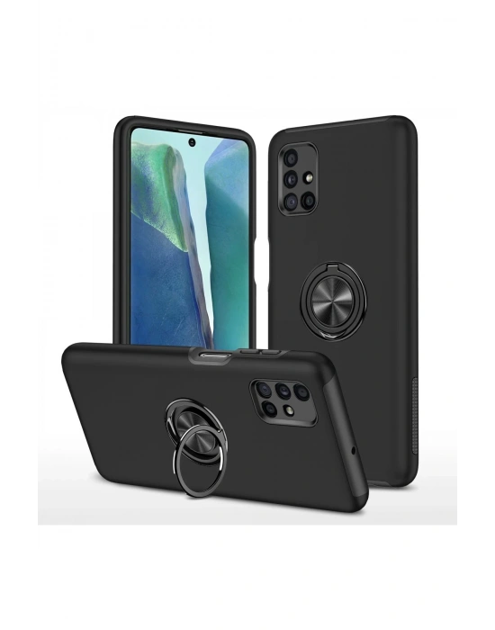 Newface Samsung Galaxy M51 Kılıf Elit Yüzüklü Kapak - Siyah