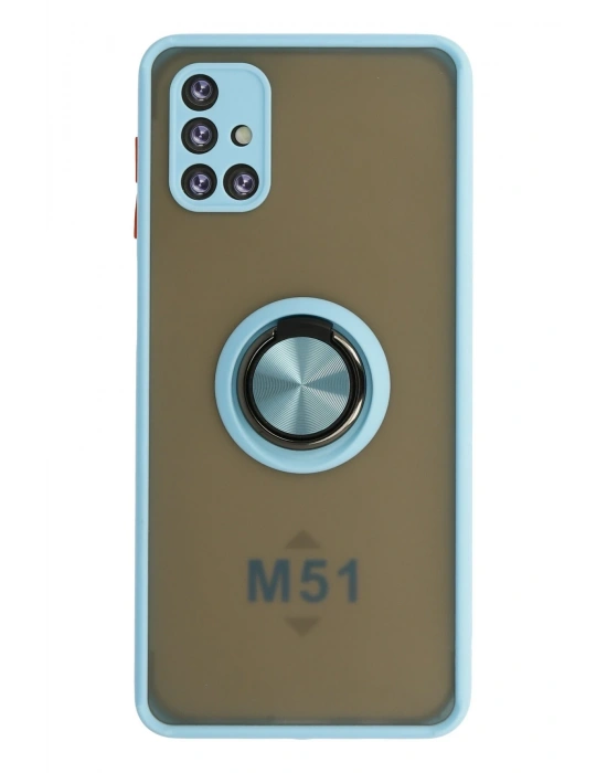 Newface Samsung Galaxy M51 Kılıf Montreal Yüzüklü Silikon Kapak - Buz Mavi