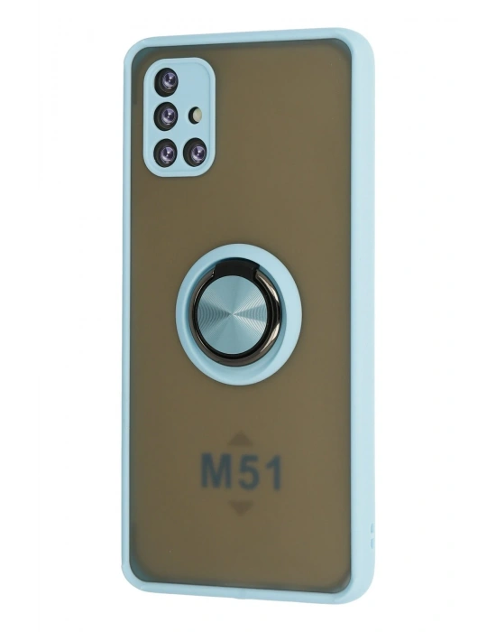 Newface Samsung Galaxy M51 Kılıf Montreal Yüzüklü Silikon Kapak - Buz Mavi