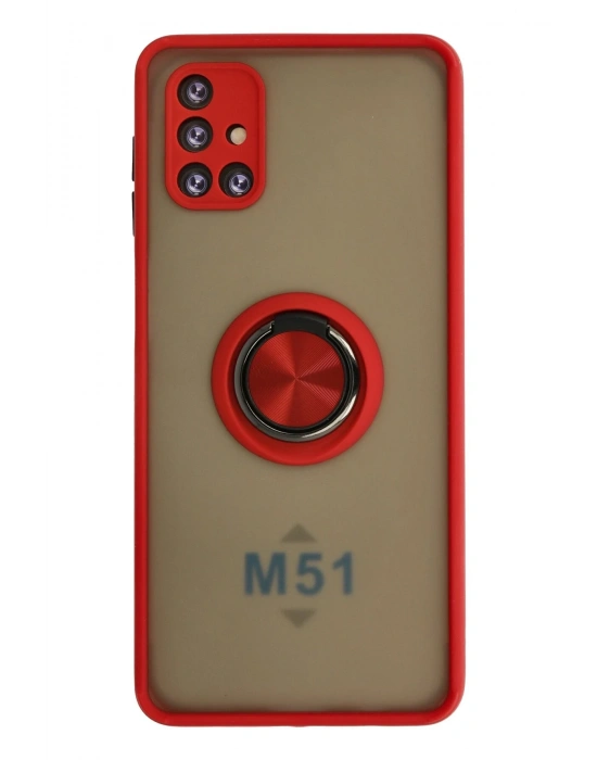 Newface Samsung Galaxy M51 Kılıf Montreal Yüzüklü Silikon Kapak - Kırmızı