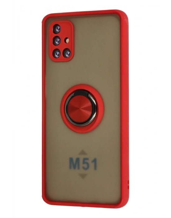 Newface Samsung Galaxy M51 Kılıf Montreal Yüzüklü Silikon Kapak - Kırmızı