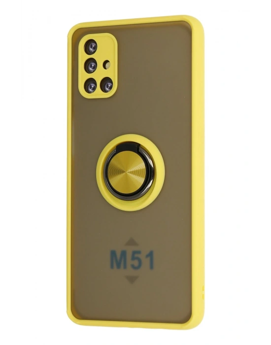 Newface Samsung Galaxy M51 Kılıf Montreal Yüzüklü Silikon Kapak - Sarı