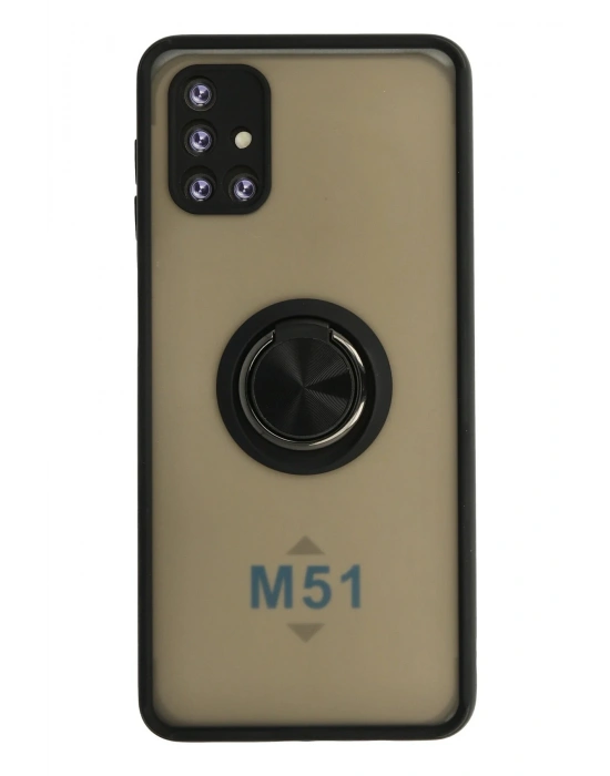 Newface Samsung Galaxy M51 Kılıf Montreal Yüzüklü Silikon Kapak - Siyah