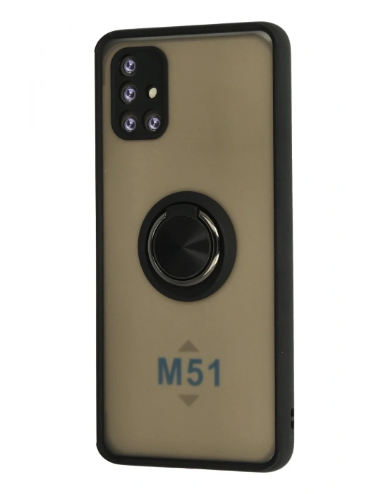 Newface Samsung Galaxy M51 Kılıf Montreal Yüzüklü Silikon Kapak - Siyah