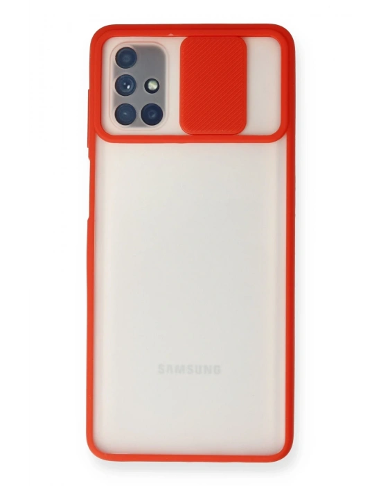 Newface Samsung Galaxy M51 Kılıf Palm Buzlu Kamera Sürgülü Silikon - Kırmızı
