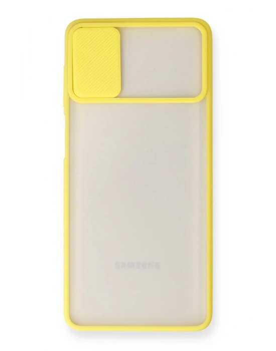 Newface Samsung Galaxy M51 Kılıf Palm Buzlu Kamera Sürgülü Silikon - Sarı